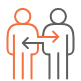 Two stick figures with arrows pointing to each other icon