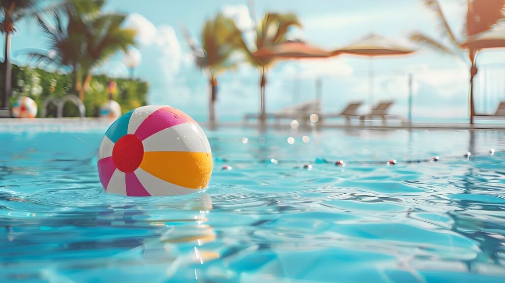 A beach ball floating in a pool